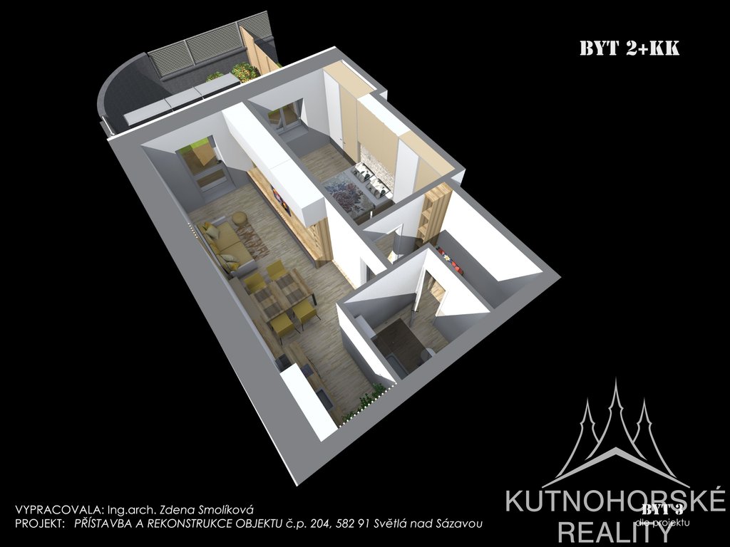 Prodej nového bytu 2+kk 44 m² s předzahrádkou, 20 m² – Světlá nad Sázavou, Ev.č.: 008ZK-1
